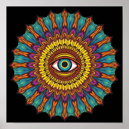 Poster Colorful 90s Mandala Art -Trippy Third Eye Graphic (Devant)