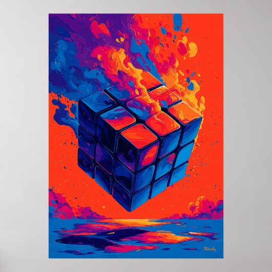 Poster Colorful Abstract Puzzle Cube Wall Art (Devant)