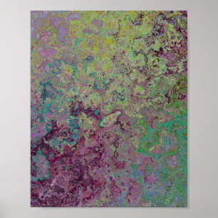 Poster Colorful Alcohol Ink, Green and Burgundy Abstract