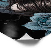 Poster Colorful Blue Sugar Skull dame fait en rose. (Coin)