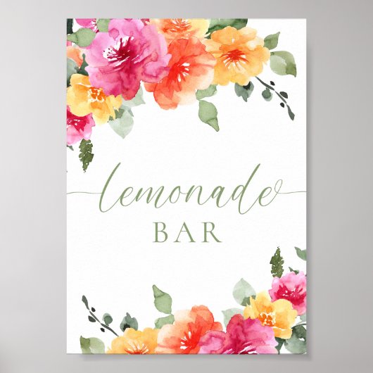 Poster Colorful bright floral lemonade bar  (Devant)