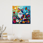 Poster Colorful Cat and Butterfly (Cuisine)