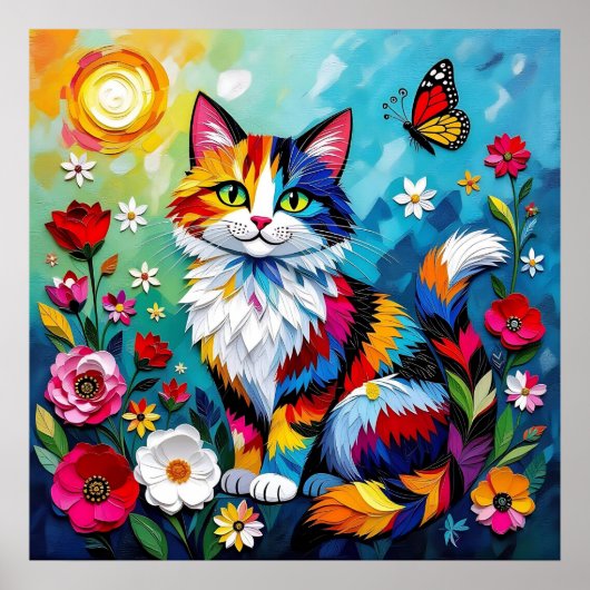 Poster Colorful Cat and Butterfly (Devant)