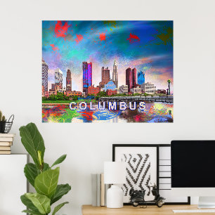 Poster Colorful Columbus Ohio Skyline Art Abstrait