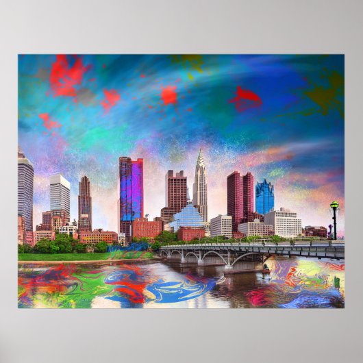 Poster Colorful Columbus Ohio Skyline Art Abstrait (Devant)