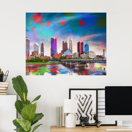 Poster Colorful Columbus Ohio Skyline Art Abstrait (Bureau à domicile)