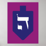 Poster Colorful Dreidel w. Hebrew Letter Hey<br><div class="desc">Indigo-blue dreidel on vibrant dark magenta background with the Hebrew letter shin for the celebrations of the Jewish holiday of Hanukkah. Traditionally, during the holiday of Chanukah, children (and often adults) play a safe-hazard game with a dreidel (or sevivon in modern Hebrew). On the four walls there are the Hebrew...</div>
