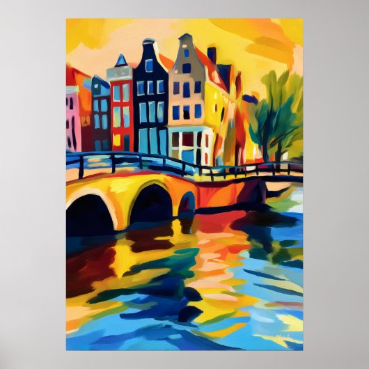 Poster Colorful Fauvist Amsterdam Canal Wall Art (Devant)
