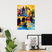 Poster Colorful Fauvist Amsterdam Canal Wall Art (Bureau à domicile)