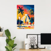 Poster Colorful Fauvist Chichen Itza Pyramid Art (Bureau à domicile)