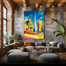 Colorful Fauvist Dubai Skyline Wall Art
