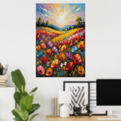Poster Colorful Floral Canvas Art, Vibrant Flower Paintin (Bureau à domicile)