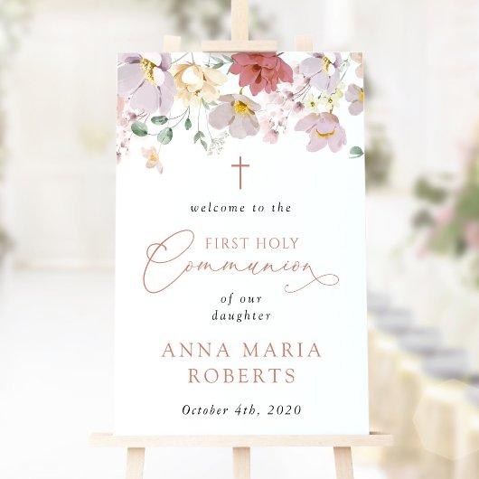Poster Colorful Flowers, First Holy Communion Welcome