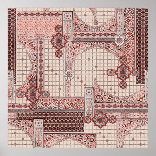 Poster Colorful flowers mughal architecture background wa (Devant)