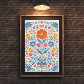 Poster Colorful Folk Floral Pattern with Butterfly