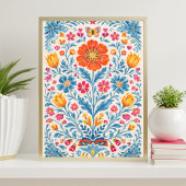 Poster Colorful Folk Floral Pattern with Butterfly