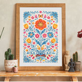 Poster Colorful Folk Floral Pattern with Butterfly