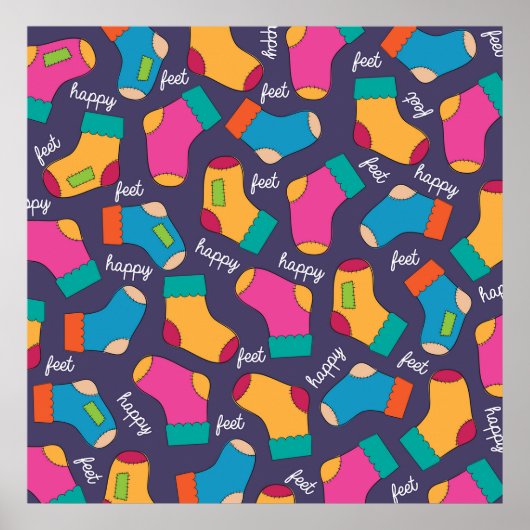 Poster Colorful Happy Feet Socks Pattern (Devant)
