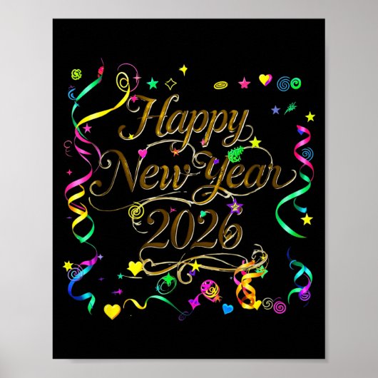 Poster Colorful Happy New Year 2026 Celebration Tygraphy  (Devant)