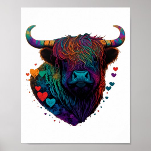 Poster Colorful Highland Cow Valentines Day Farm Cow 1  (Devant)