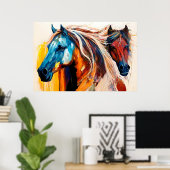 Poster Colorful Horses Vibrant Art (Bureau à domicile)