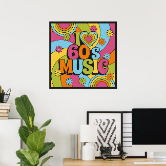 Poster Colorful I Love 60s Music Retro Classic Decor