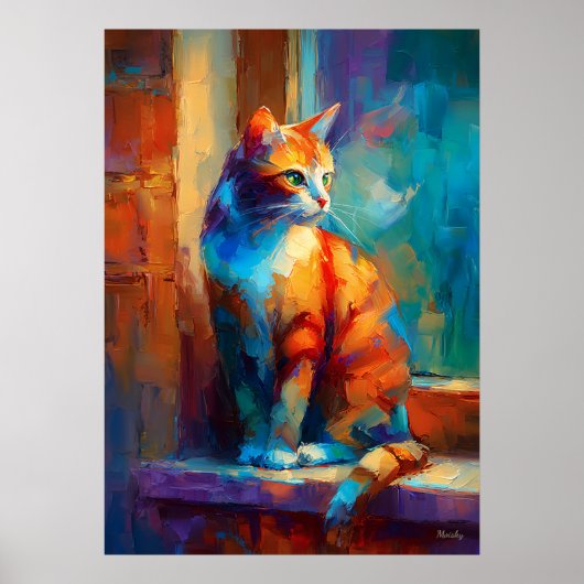 Poster Colorful Impressionist Cat Animal Painting (Devant)