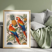 Poster Colorful Macaw Parrots with Pineapples