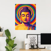 Poster Colorful Modern Art | Meditating Buddha Portrait (Bureau à domicile)