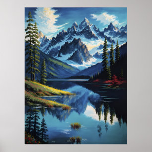 Poster Colorful Mountain Lake Nature AI Généré Peinture