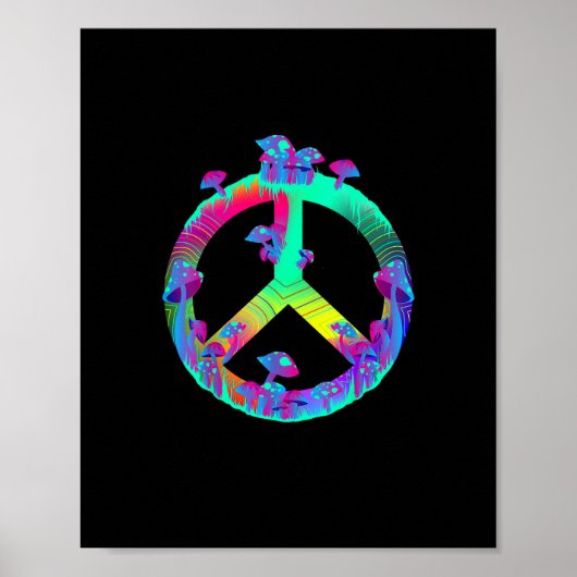 Poster Colorful Mushrooms Goblincore Peace Sign Tie Dye R (Devant)