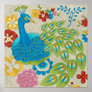 Poster Colorful Peacock et Fleurs
