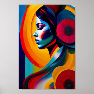 Poster Colorful Psychedelic Female Face AI Generated art