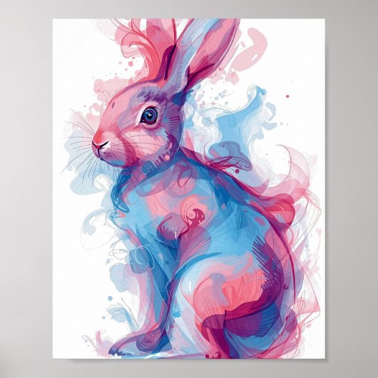 Poster Colorful Rabbit Wall Art – Blue and Pink (Devant)