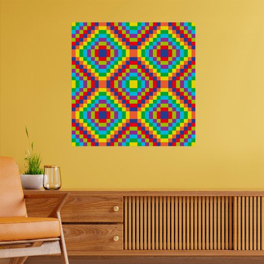 Poster Colorful Retro Optical Illusion Geometric Rainbow