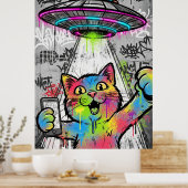 Poster Colorful Street Art Cat with UFO Graffiti (Cuisine)