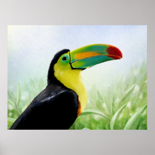 Poster Colorful Tropical Bird Black Yellow Green Toucan