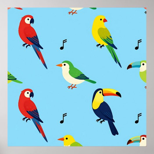 Poster Colorful Tropical Birds Pattern (Devant)