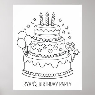Poster Coloriage Fête d'anniversaire Gâteau