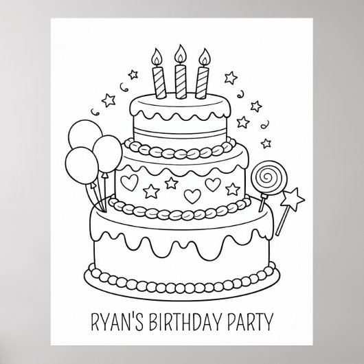 Poster Coloriage Fête d'anniversaire Gâteau (Devant)