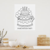 Poster Coloriage Fête d'anniversaire Gâteau (Cuisine)