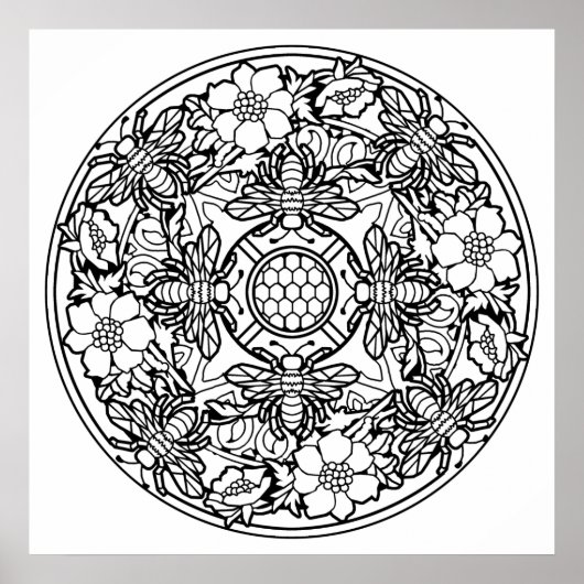 Poster Coloriez vos propres abeilles Mandala Coloriage Po (Devant)