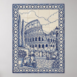 Poster Colossée de Rome Bleu Art Azulejo Portugais