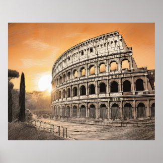 Poster Colosseum in rome with warm sunset light