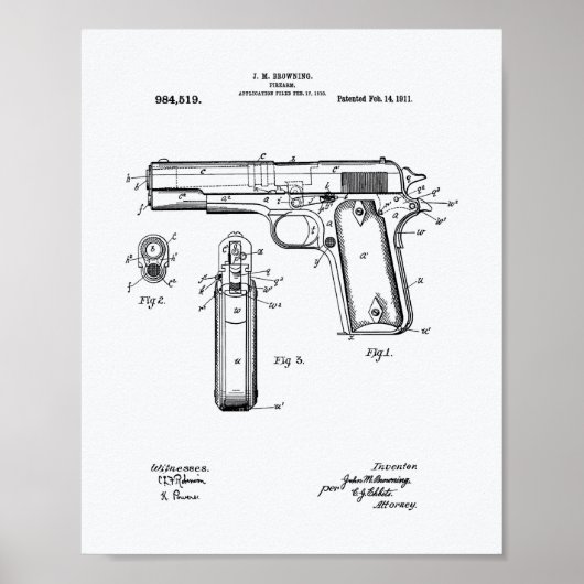 Poster Colt .45 1911 Art des brevets - Livre blanc (Devant)