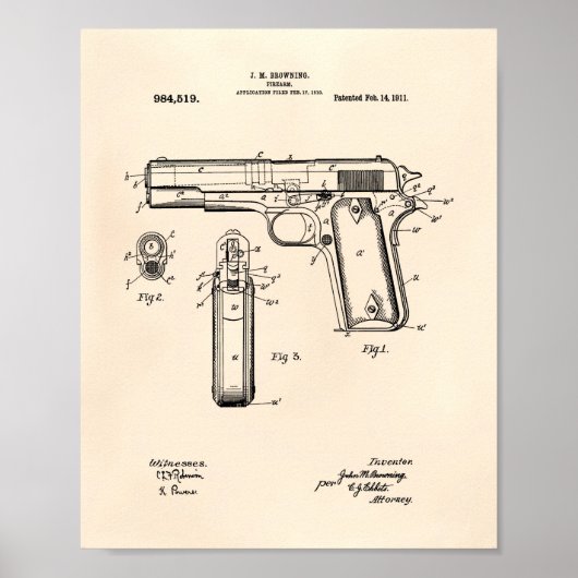 Poster Colt .45 1911 Art des brevets - Vieux poivre (Devant)
