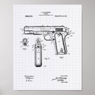 Poster Colt .45 1911 Patent Art - Lined Peper