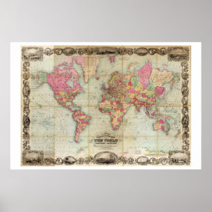 Poster Colton's Illustrated, embelli Map of the World