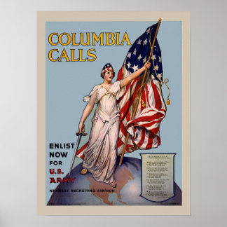 Poster Columbia appelle l'enrôlement Vintage de l'armée W