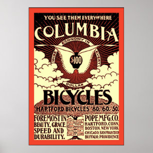 Poster Columbia Bicycles ~ Publicité Vintage de bicyclett